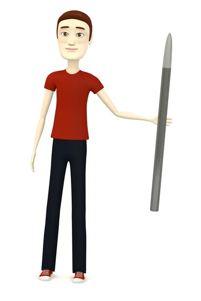 Renderização 3d de personagem de desenho animado com ferramenta para o trabalho com pedra — Fotografia de Stock