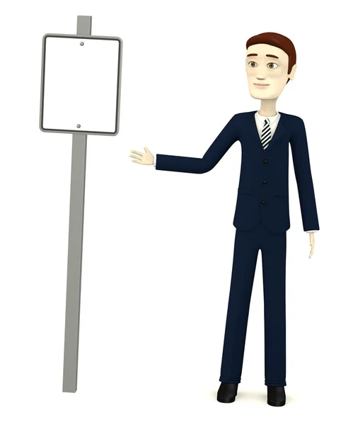 3d render of cartoon character with sign — Stock Photo, Image