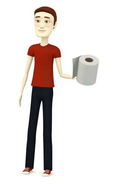 Tuvalet kağıdı ile çizgi film karakteri 3D render — Stok fotoğraf