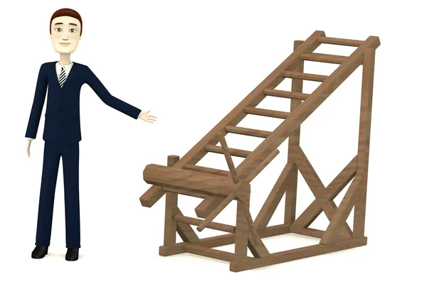 3D визуализация персонажа мультфильма с пыточной лестницей — стоковое фото