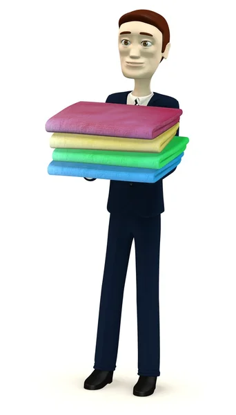 3d render of cartoon character with towels — Stock Photo, Image