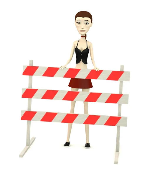 3d renderizado de personaje de dibujos animados con barrera de tráfico — Foto de Stock