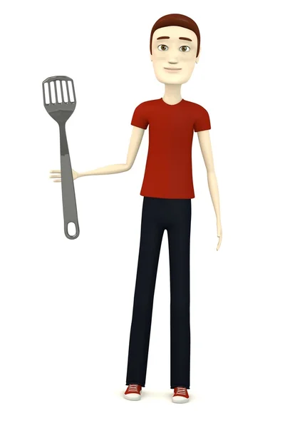 3d renderização de personagem de desenho animado com untensil cozinha — Fotografia de Stock