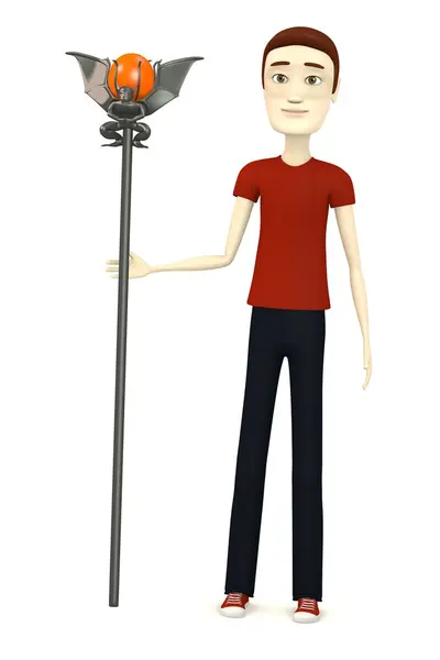 3d render of cartoon character with staff — Stock Photo, Image