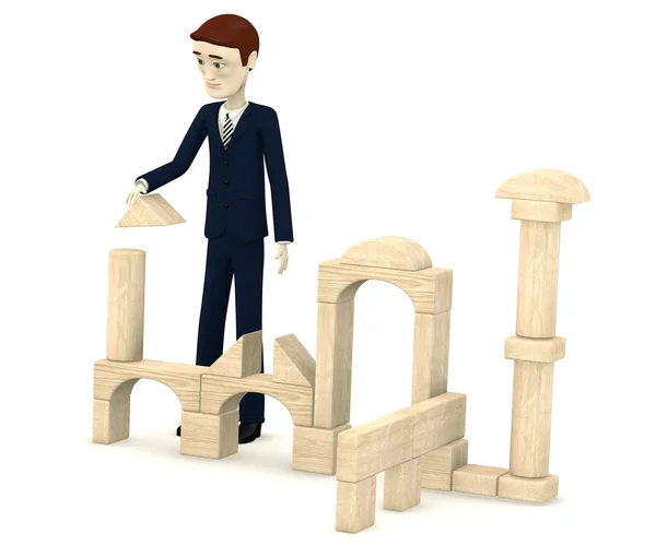 3D καθιστούν cartooon χαρακτήρα με brickbox — Φωτογραφία Αρχείου