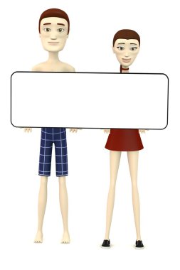 çizgi film karakterleri ile boş tahta 3D render