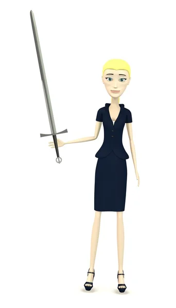 3d renderowanie postaci z kreskówek z mieczem — Zdjęcie stockowe