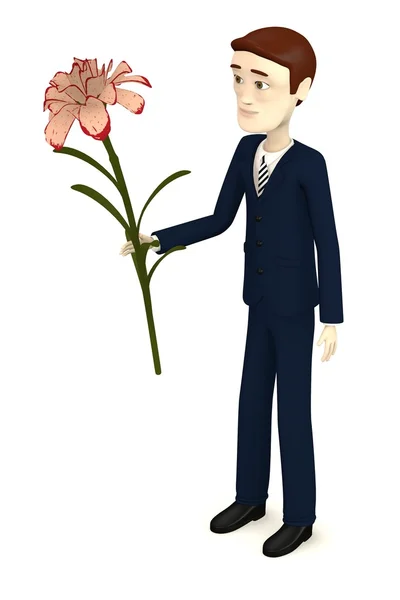 3d render of cartoon character with carnation — Stock Photo, Image