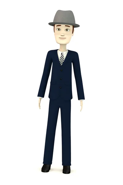 Renderização 3d de personagem de desenho animado com chapéu cinza — Fotografia de Stock