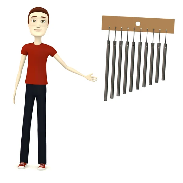 3d render of cartooon character with wind chimes — Stock Photo, Image
