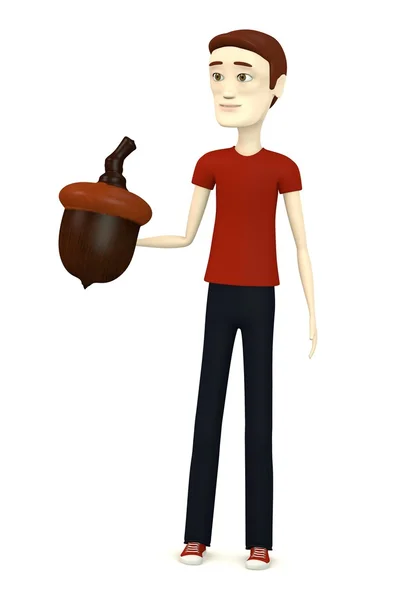 3d image of cartoon character with acorn — Stock Photo, Image