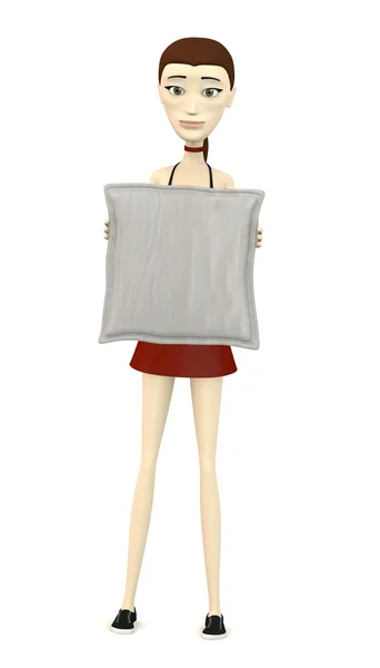 Renderização 3d de personagem de desenho animado com travesseiro — Fotografia de Stock