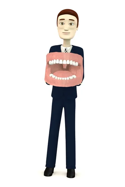 3d rendu de personnage de dessin animé avec des dents d'enfant — Photo