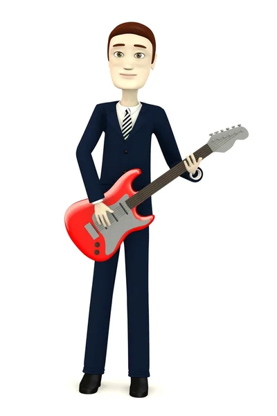 3D render elektro gitar ile çizgi film karakteri — Stockfoto