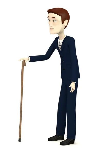 3d render of cartoon character with cane — Stock Photo, Image