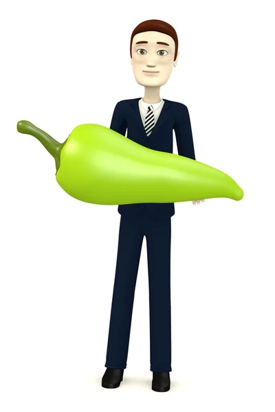 3D-Darstellung der Cartoon-Figur mit grünem Pfeffer — Stockfoto