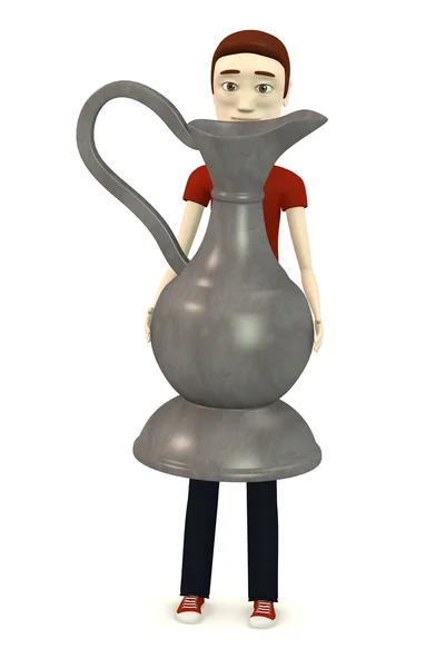 3D render çaydanlık ile çizgi film karakteri — Stok fotoğraf
