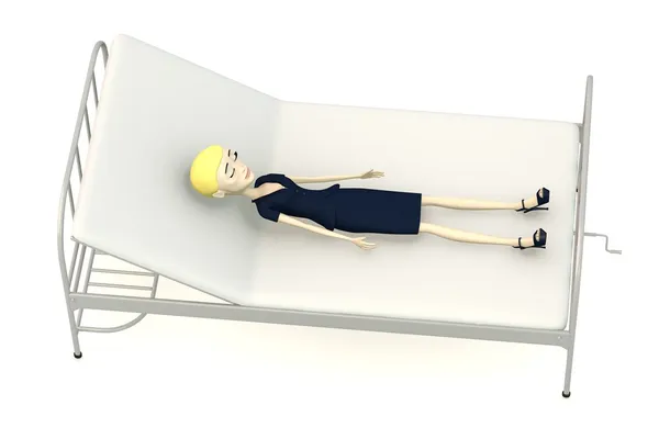 3D renderowania postać z kreskówek na szpitalnym łóżku — Zdjęcie stockowe