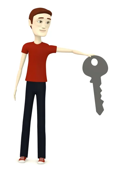 3D-Darstellung der Cartoon-Figur mit großem Schlüssel — Stockfoto