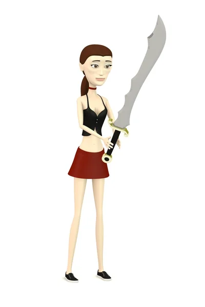3D renderowania postać z kreskówek z egzotyczny miecz — Zdjęcie stockowe