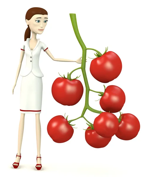 3D визуализация персонажа мультфильма с помидорами Черри — стоковое фото