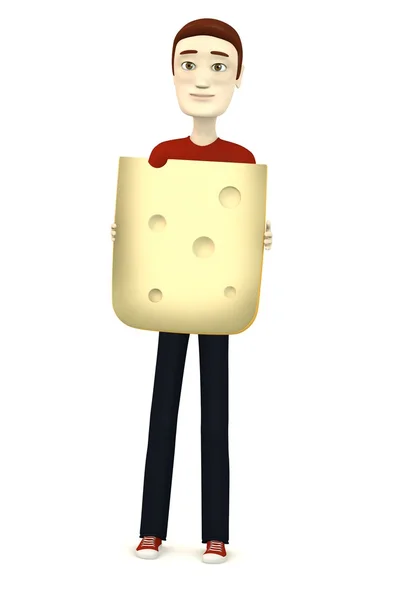 3d rendu de personnage de dessin animé avec du fromage — Photo