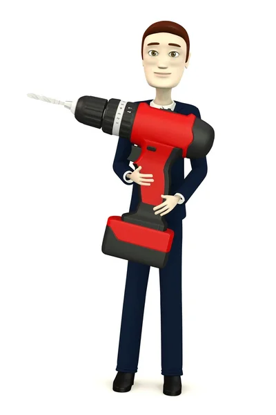 3d render of cartoon character with drill — Stock Photo, Image