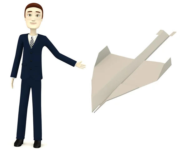 3d render of cartoon character with paper plane — Stock Photo, Image