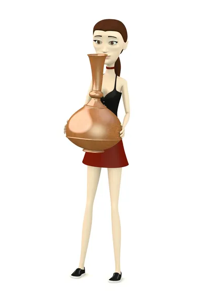 3d render of cartoon character with vase — Stock Photo, Image