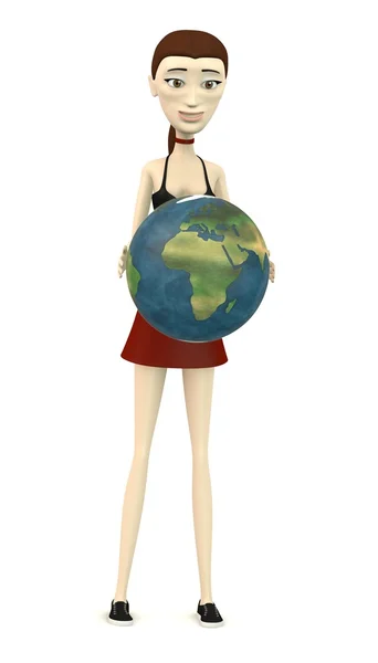 3d renderizado de personaje de dibujos animados con la tierra — Foto de Stock