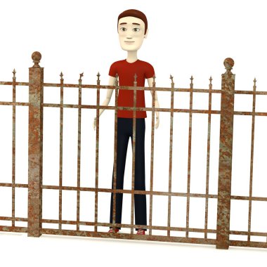 3D render çit ile çizgi film karakteri