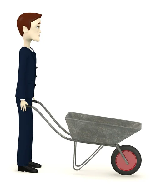 3d render of cartoon character with wheel-barrow — Stock Photo, Image