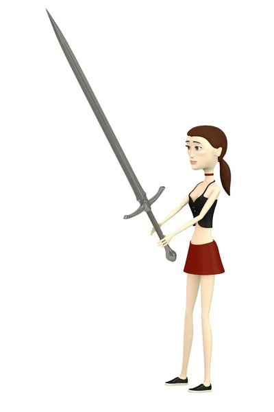 带剑的卡通人物3D渲染 — 图库照片