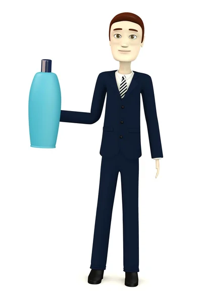 3D визуализация персонажа мультфильма с шампунем — стоковое фото