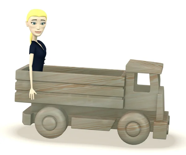 3D визуализация персонажа мультфильма в деревянном автомобиле — стоковое фото
