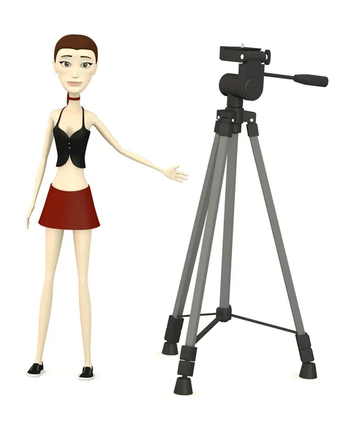 3D render van stripfiguur met standaard met drie steunen — Stockfoto