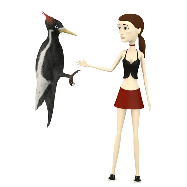 3d 呈现器与啄木鸟卡通人物 — 图库照片