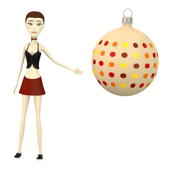 3D визуализация персонажа картуна с рождественским мячом — стоковое фото