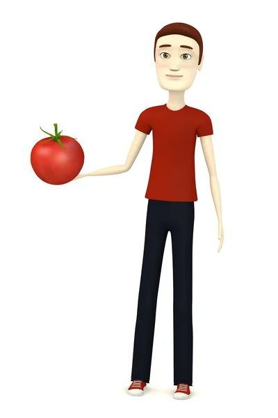 3d 呈现器的卡通人物与番茄 — 图库照片
