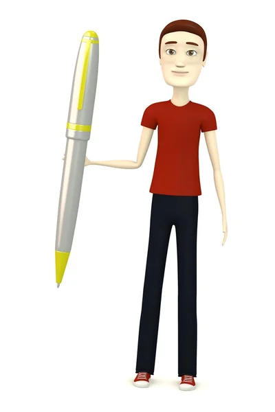 3d render of cartoon character with pen — Stock Photo, Image