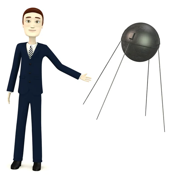 3D renderowania postać z kreskówek z sputnik — Zdjęcie stockowe
