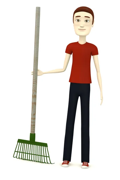 3d render of cartoon characer with rake — Stock Photo, Image