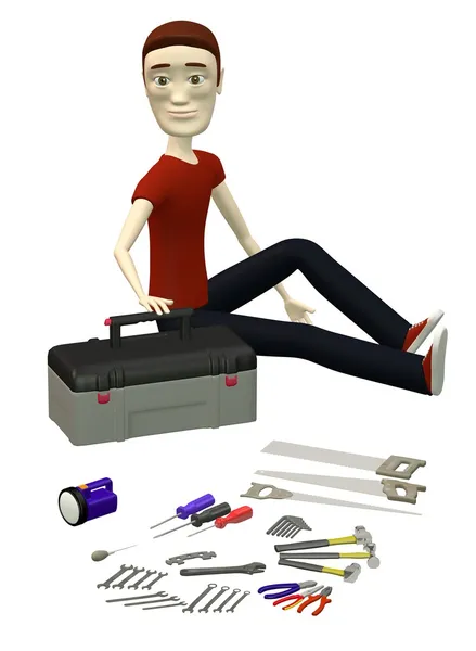 3d renderizado de personaje de dibujos animados con herramientas —  Fotos de Stock