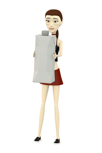 3D-Darstellung der Cartoon-Figur mit Getränkebox — Stockfoto