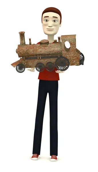 3D визуализация персонажа мультфильма с поездом — стоковое фото