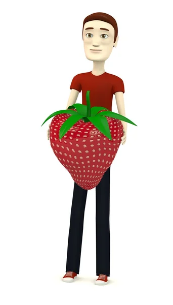 3d render of cartoon character with strawberry — Stock Photo, Image