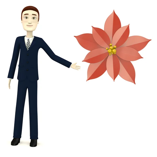 3d renderização de personagem cartooon com flor — Fotografia de Stock