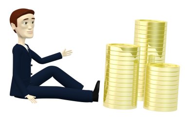 3D render paralar ile çizgi film karakteri