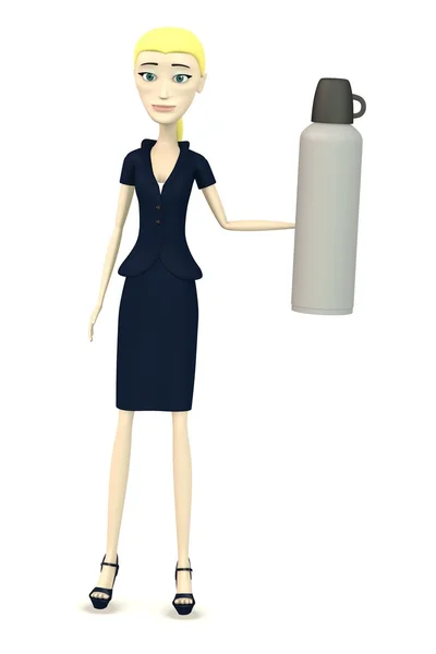 3D render termo şişe ile çizgi film karakteri — Stok fotoğraf