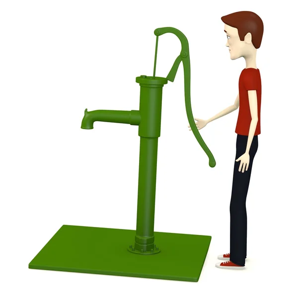 3d render of cartoon character with water pump — Stock Photo, Image